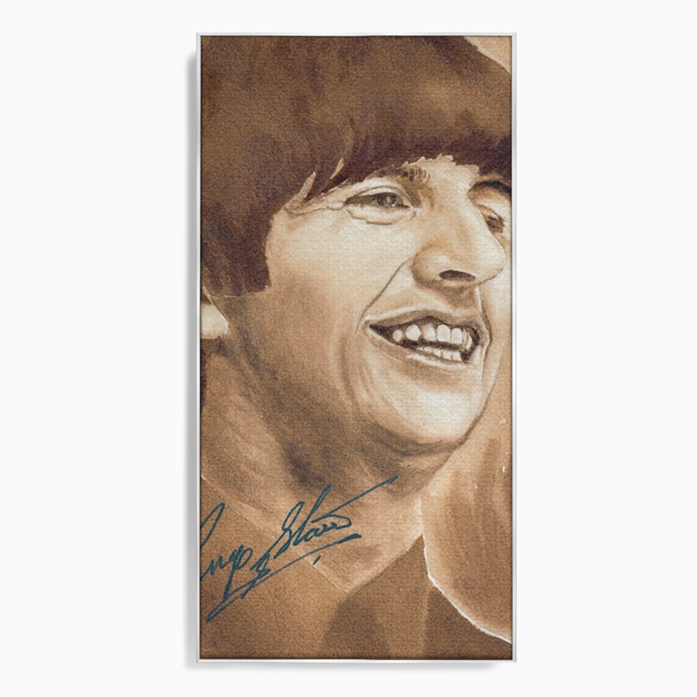 Tablou canvas cu tablou canvas portret ringo starr, in rama de aluminiu argintiu